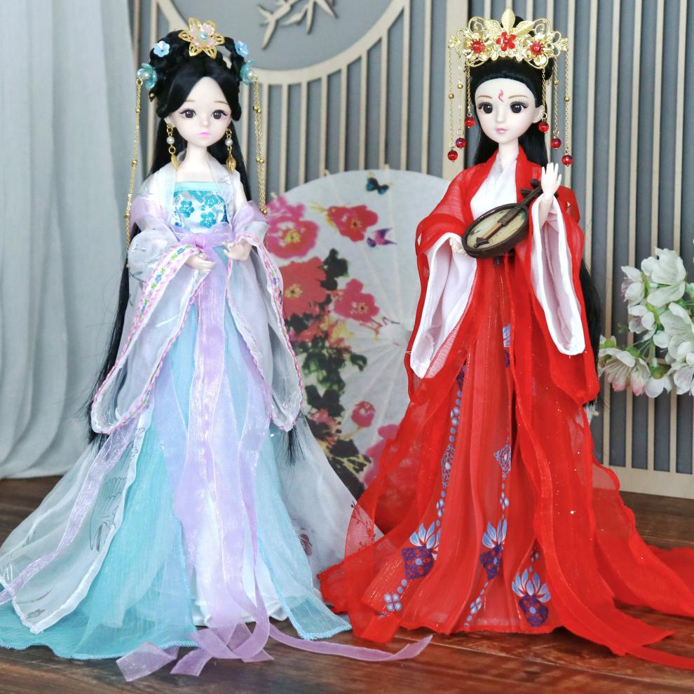 芭芘娃娃古装四大美女 30厘米比芭比美娃娃古风古装古代红色汉服裙