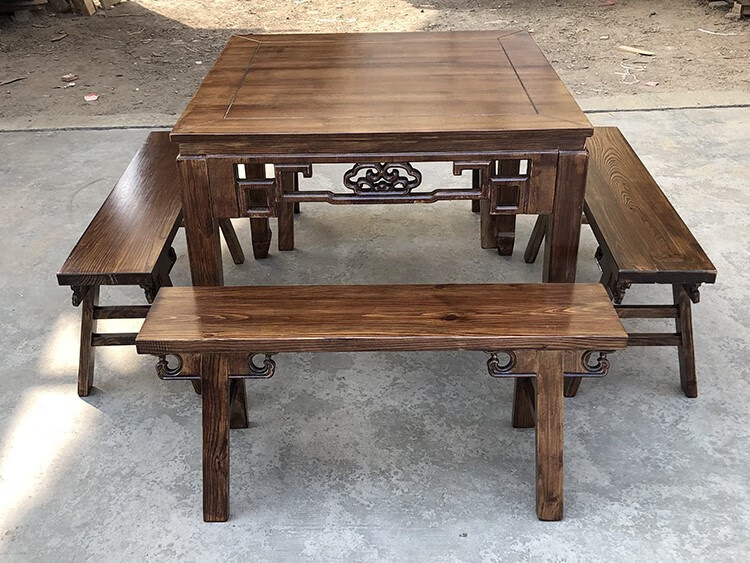 实木饭店桌椅组合餐馆酒店面馆酒席桌子农村老式正方形仿古八仙桌