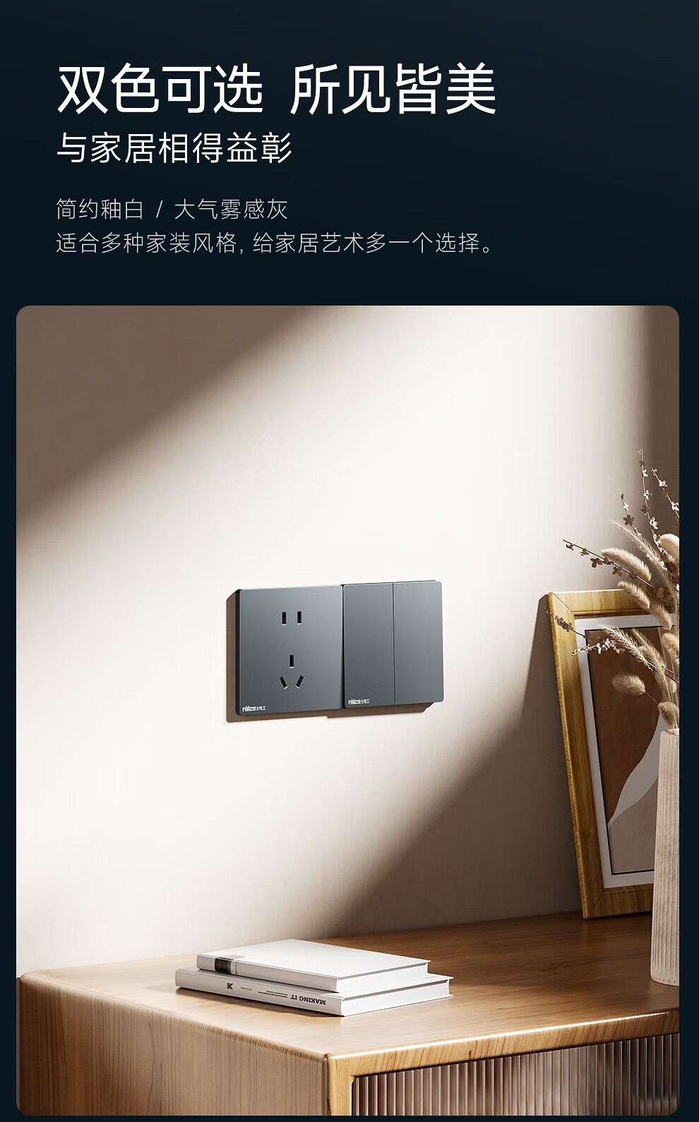 nvc雷士电工开关插座超薄家用面板86型斜五孔空调16a带开关一开五孔