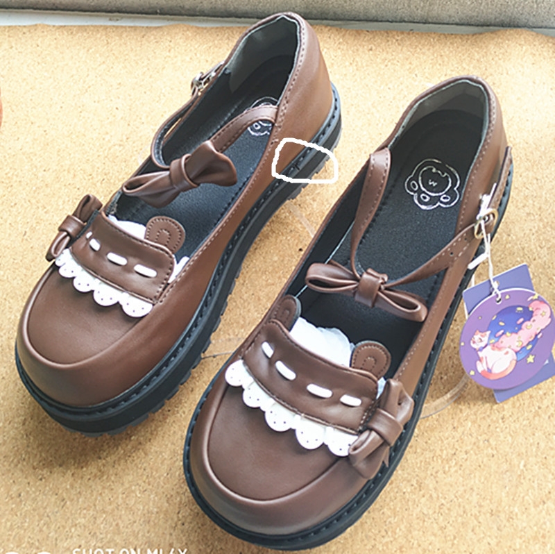 常缕竺 洛丽塔鞋子lolita波波熊 低跟圆头可爱洛丽塔鞋少女单鞋 红色