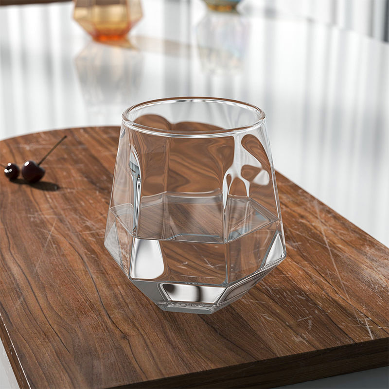 钻石玻璃杯客厅家用水杯大容量泡茶啤酒牛奶榨汁咖啡杯子耐热1只配1杯
