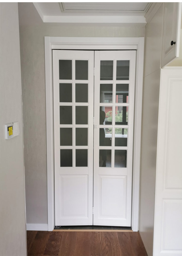 折叠门实木隐形推拉门美式玻璃格子厨房玻璃门隔断门 测量定金【图片