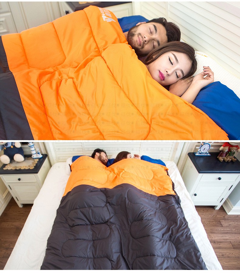 2kg(四季款)_ 3折现价北山狼 情侣双人睡袋 加宽加厚保暖户外野营