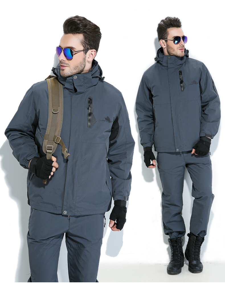 新款冲锋衣衣裤套装男三合一防水可拆内胆户外两件套登山服套装款 军