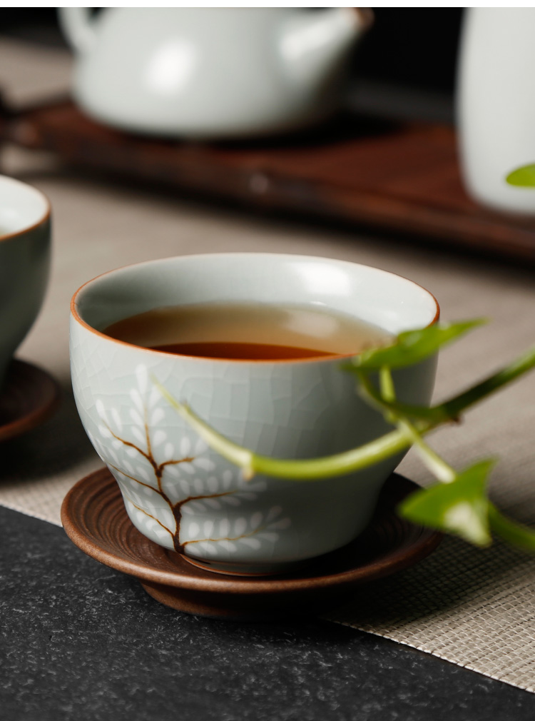 复古主人杯单杯陶瓷功夫茶杯手工手绘品茗杯大号 汝窑菩提树品香杯_ 1