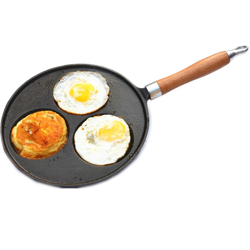 2017年新款加厚铸铁三孔蛋饺锅不粘无涂层平底煎蛋模具燃气灶电磁炉