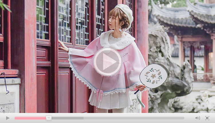 wkvking现货原创森女部落樱雨墨落古风斗篷毛呢外套女2017冬装新款森