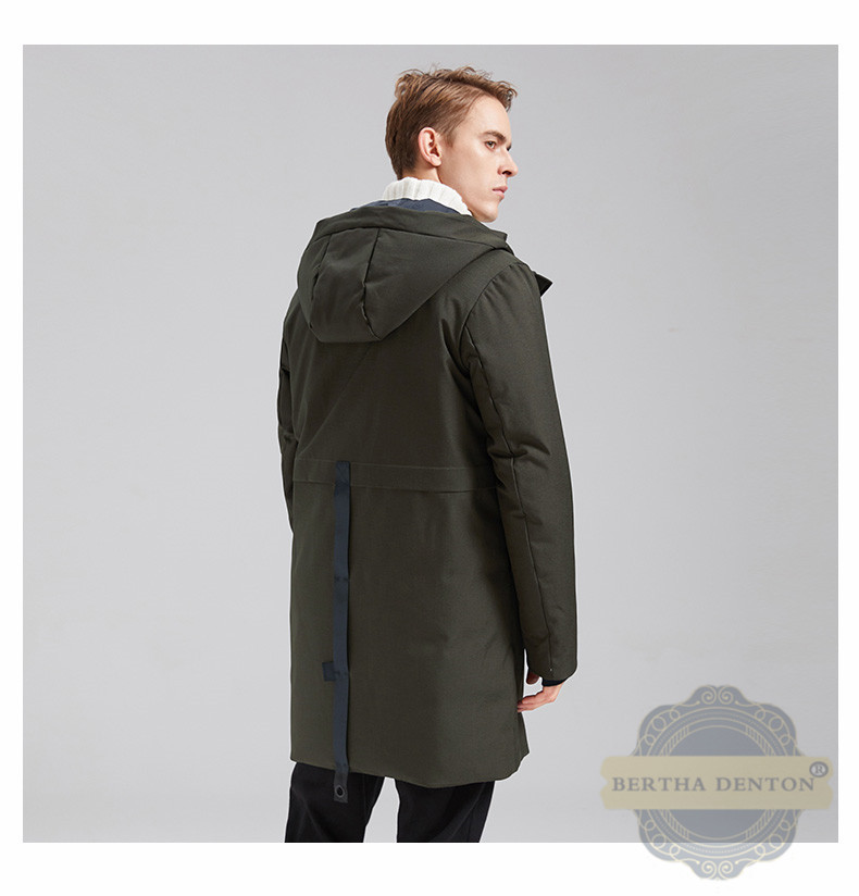 伯莎丹顿商务休闲冬装2017年冬季新款时尚帅气个性外套连帽中长款个性