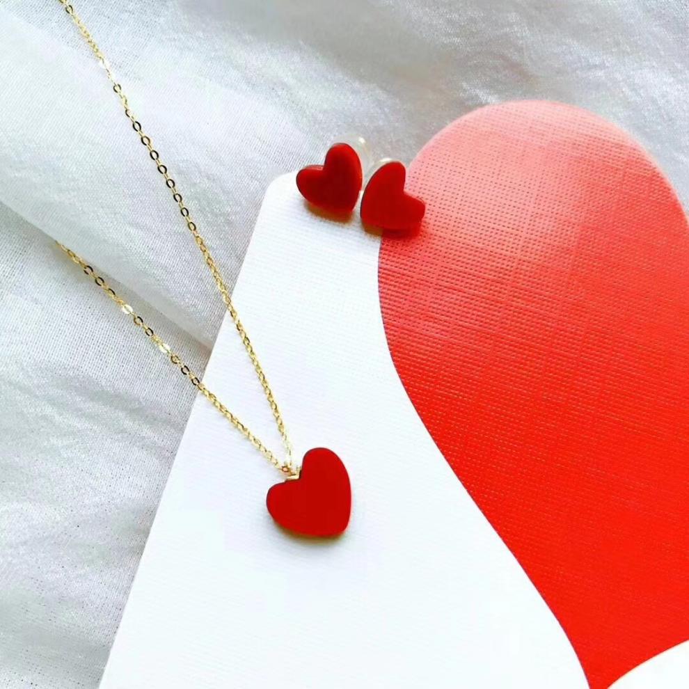 日本ahkah小红心项链18k金心形爱心项链女au750黄金彩金锁骨链 小红心