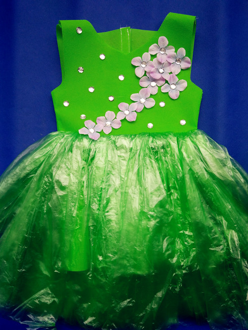 新款儿童环保服diy手工制作时装秀演出服幼儿园服装女子走秀裙 绿色