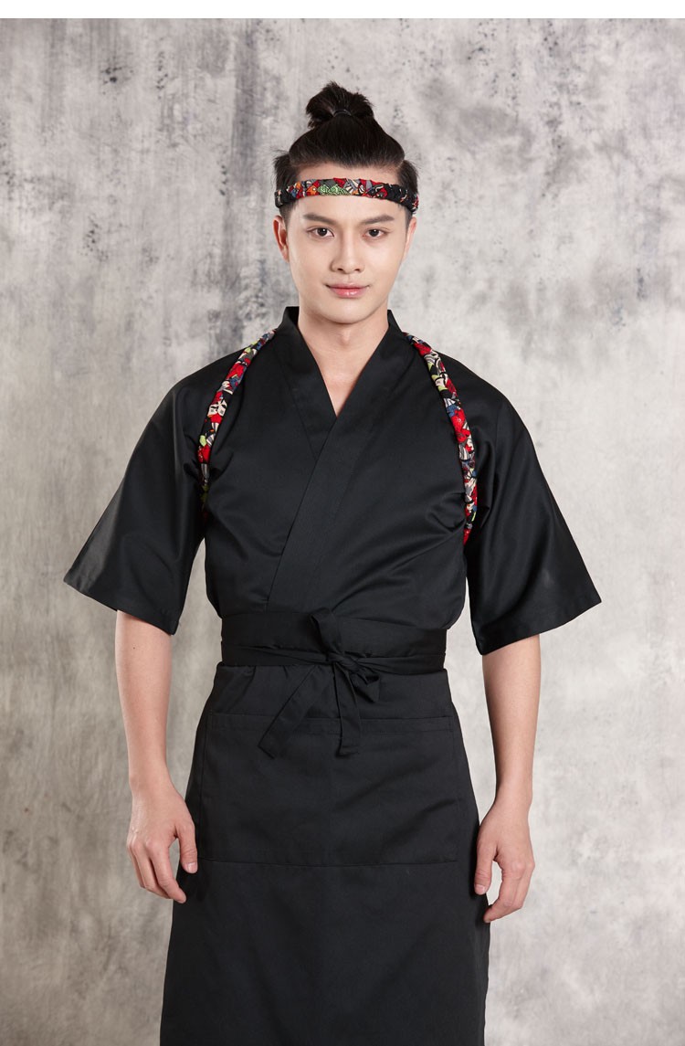 白银铠甲 日式料理服寿司店服务员厨师工作服 黑色上衣 xxl_ 5折现价