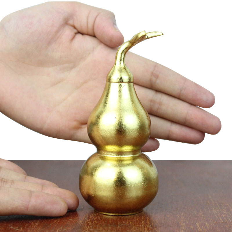 真全铜器纯铜葫芦 黄铜葫芦 光面葫芦 贴金葫芦 工艺品 摆件 鎏金葫芦