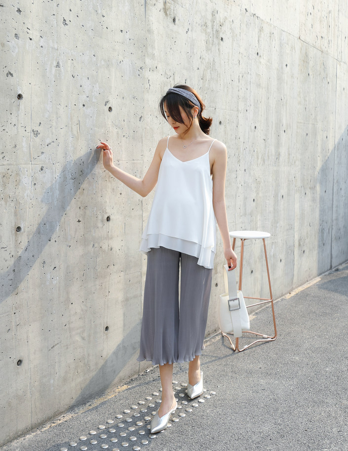 英装amum夏装新品 黑色雪纺宽松阔腿裤七分裤孕妇裤 浅灰色 m_ 8折