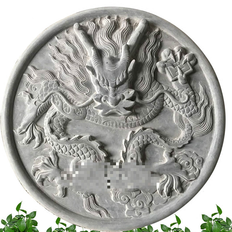 石雕浮雕龙喷水晚霞红地雕青石仿古圆形祥龙墙壁挂画园林景观装饰 60