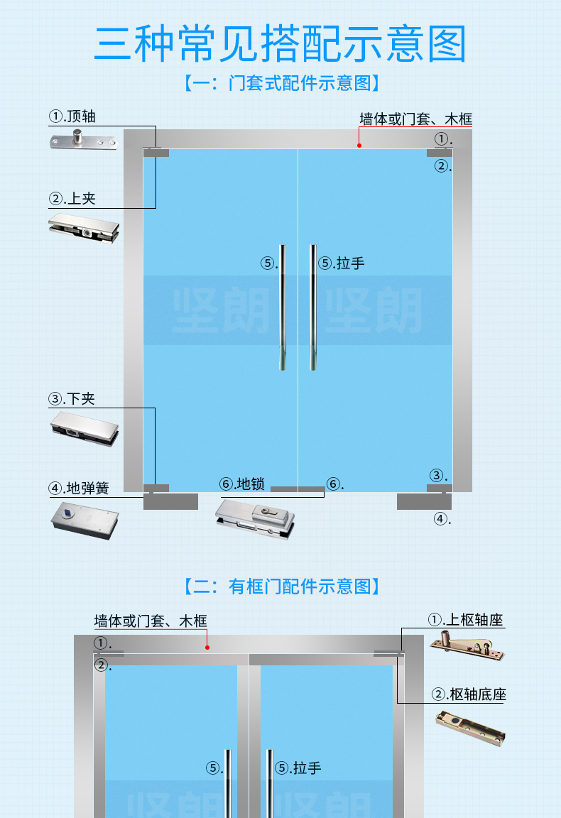 堅朗kinlong地彈簧玻璃門配件90度定位無框玻璃門地彈門有框門地彈簧