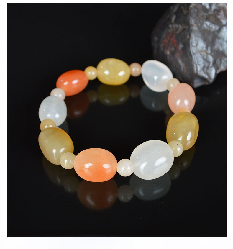 新疆金丝玉天然玉宝石光随形籽料手链戈壁彩玉手串玉器工艺品 宝石光