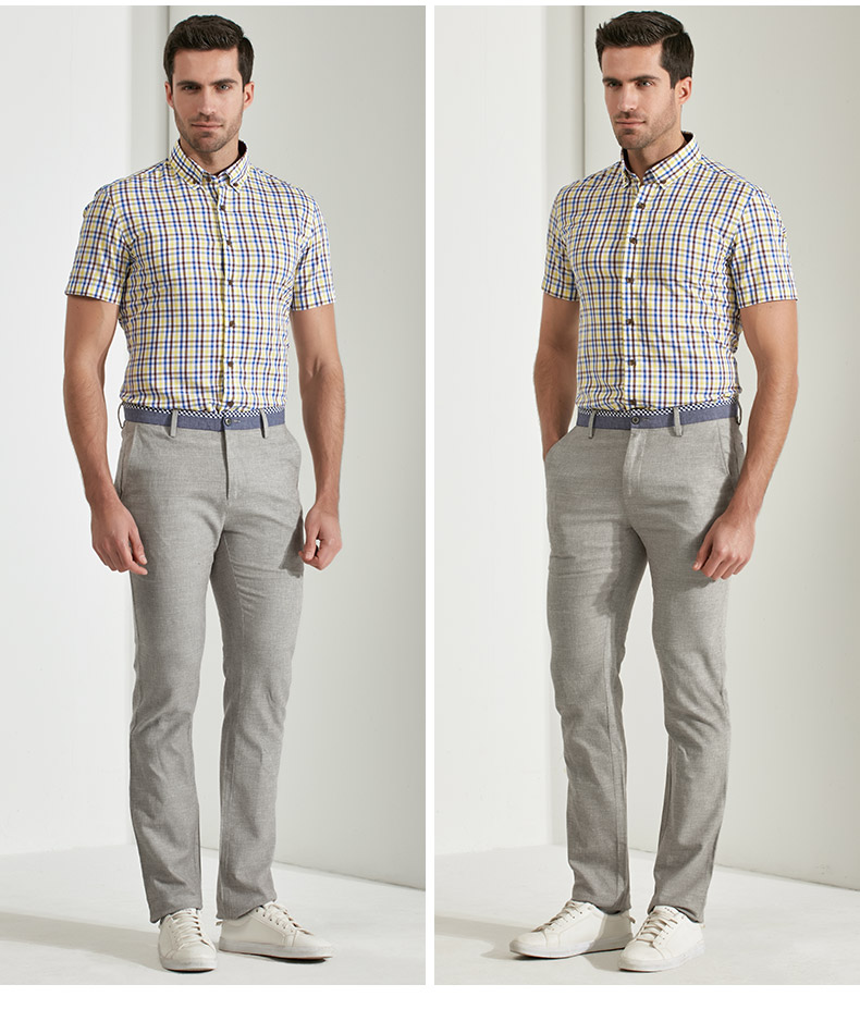 乔治白2018新款休闲裤亚麻舒适透气中青年小脚男士裤子纯色长裤 浅