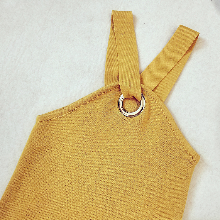 格格家 夏季新款女铁环挂脖吊带小背心性感针织修身露肩上衣 黑色 均