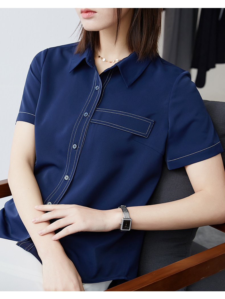 yh·mw衬衫女夏季新款短袖薄款宽松短款上衣韩范ol雪纺翻领衬衣