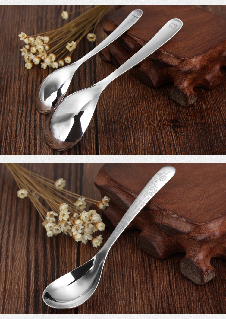 送礼物朋友情人节s999足银勺子纯银汤勺调羹宝宝儿童大人银餐具家用