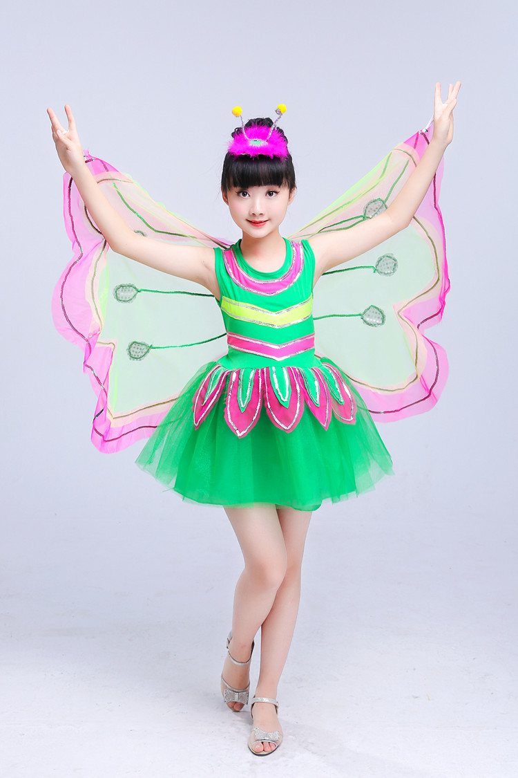 素琼(suqiong)潮流新款六一儿童节表演服儿童蝴蝶演出服装带翅膀幼儿