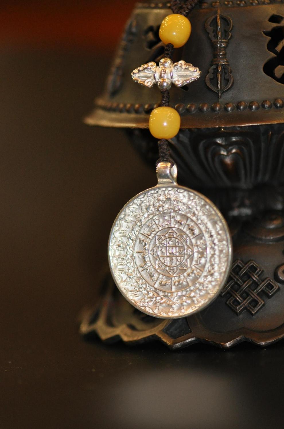 宝茄雷龙宝茄西藏佛教大昭寺足银九宫八卦牌吊坠男女式腰牌包挂项链