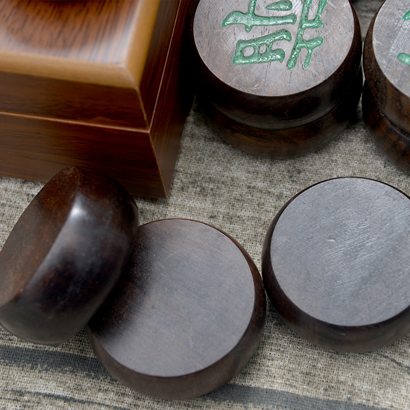 博圣棋礼 5cm黑檀木象棋 红木象棋 实木象棋 送皮革棋盘 能沉水的象棋