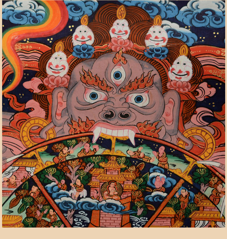 上行道 手绘唐卡装饰画挂画西藏 六道轮回图密宗佛教佛像佛堂客厅 3号
