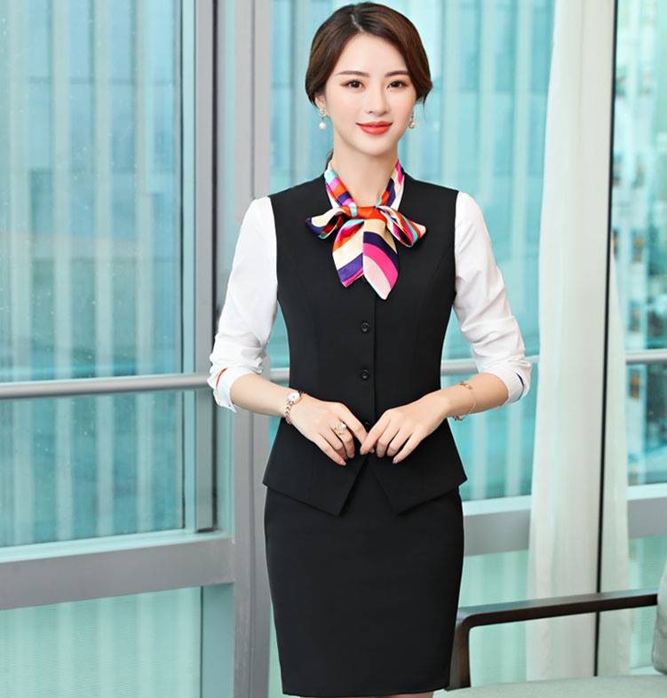 服务员工作服长袖衬衣马甲套裙西服营业厅销售美容院银行制服春秋黑色