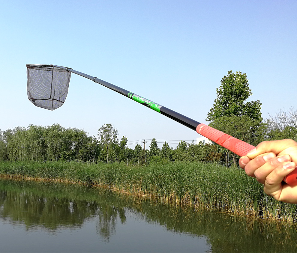 钓哈哈diaohaha碳素抄网轻便可定位伸缩抄网杆钓鱼捞鱼网兜可折叠涂胶