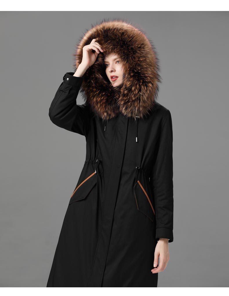 雷公馆派克服女长款过膝2018冬季新品皮草外套貉子毛领气质大衣品牌