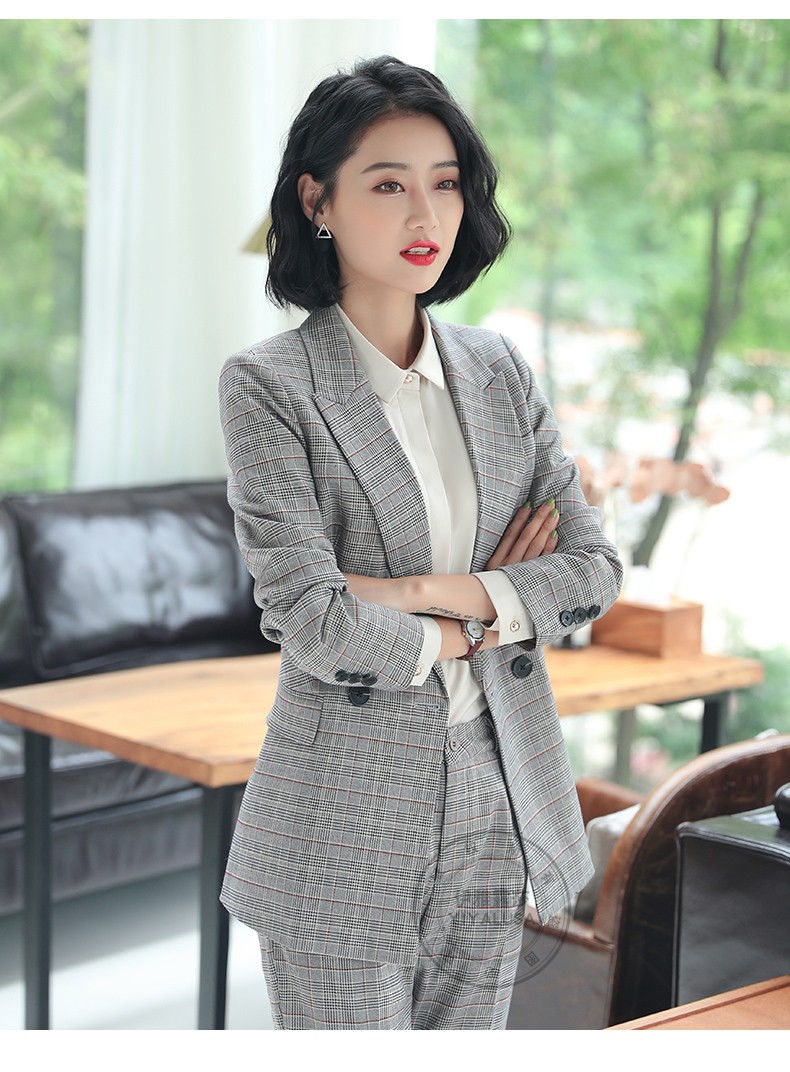 伊雅露莎 格子小西装外套女英伦格纹职业装女装套装正装9191 单件格子