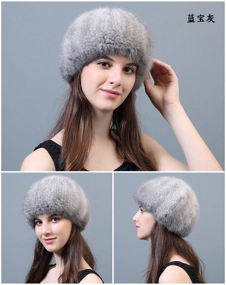 秋冬新款水貂毛编织女士贝雷帽 皮草帽子女貂皮帽力裘皮貂绒貂毛帽子
