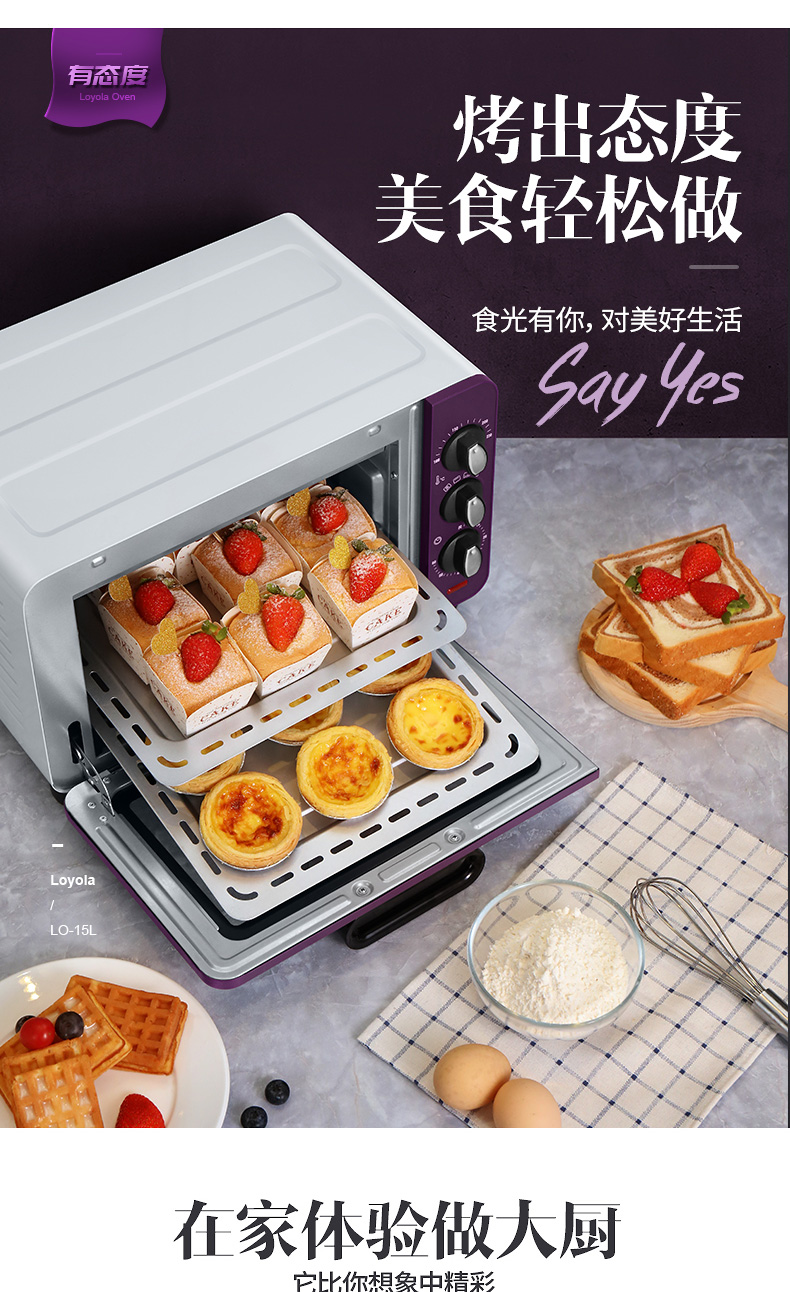 忠臣(loyola)家用多功能迷你小型电烤箱15l智能蛋糕面包烘焙箱lo-15l