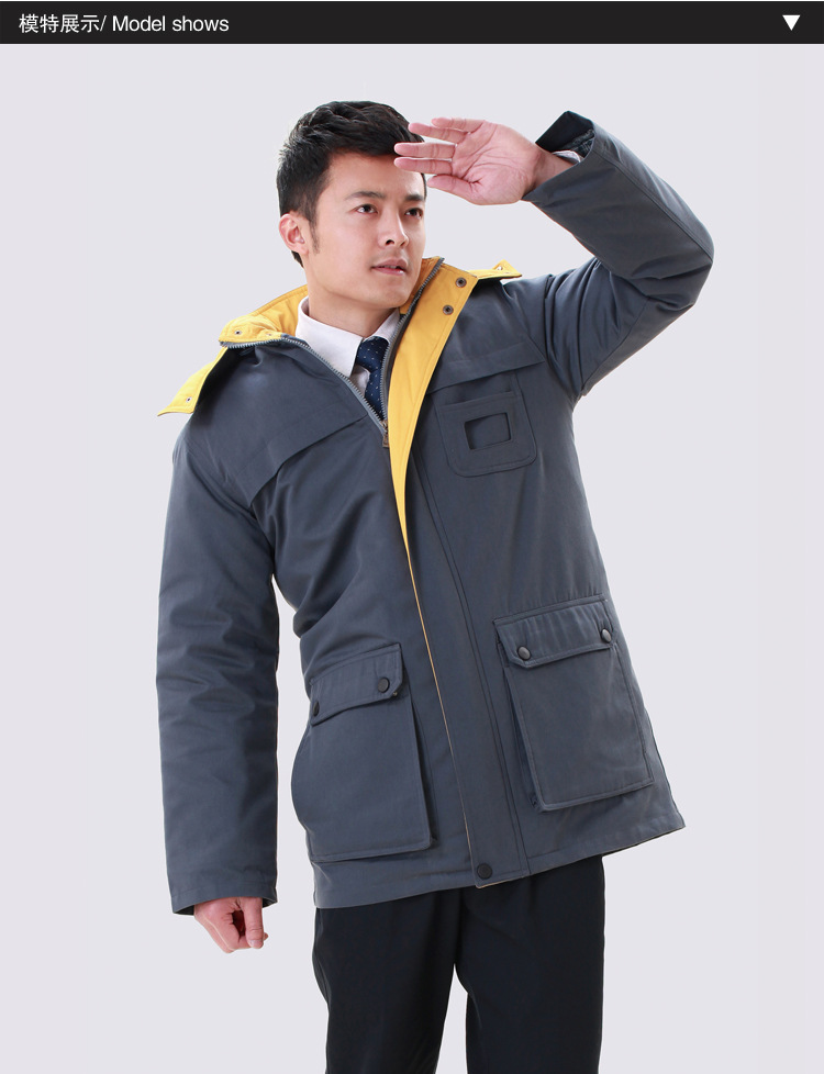 可拆内胆中长款防寒服 冬季工作服棉服 保暖加绒防寒套装系列 灰色 xl