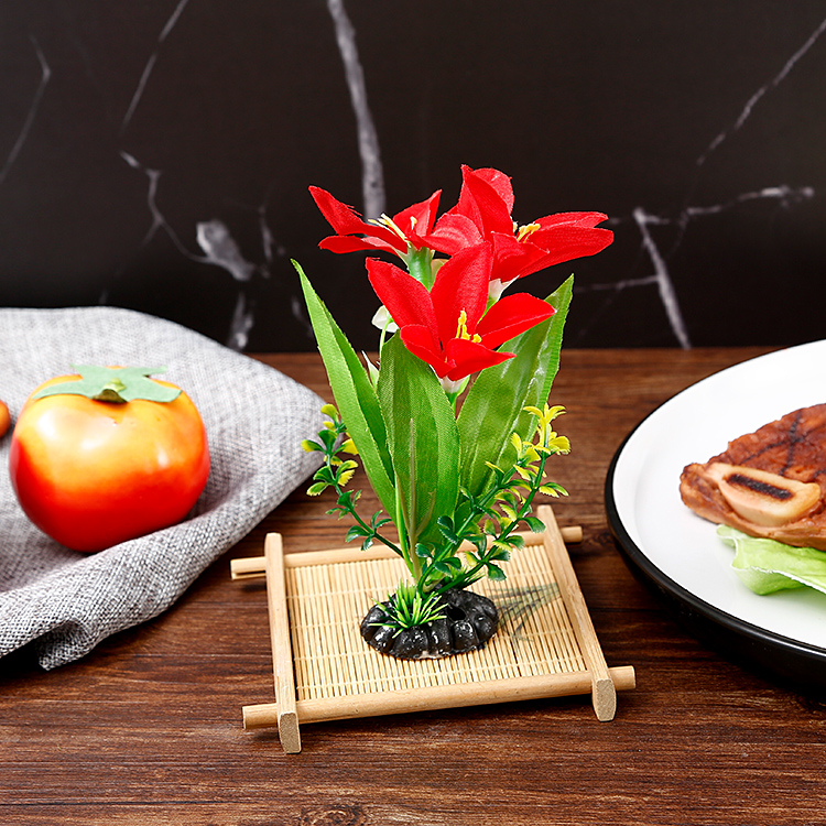 酒店餐厅刺身摆盘装饰花草围边点缀花拼盘创意盘饰仿真冷菜小摆件玫红