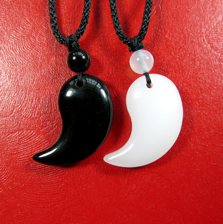 富美思黑曜石勾玉吊坠 黑白玛瑙八卦太极玉坠 平安情侣水晶项链 黑色
