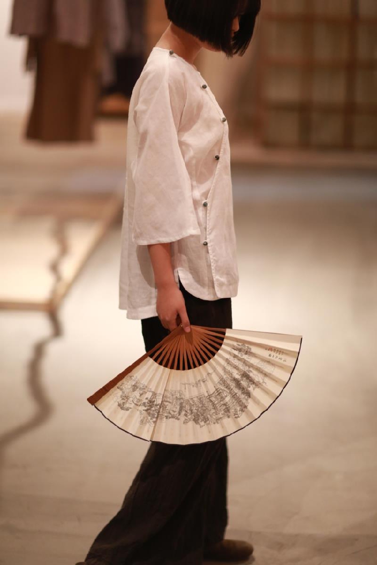 言午葵 棉麻原创设计 静竹气质 翡翠珠盘扣中式衬衫