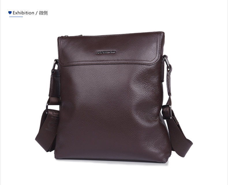 kharono卡欧诺袋鼠单肩包商务真皮包斜挎包竖款休闲头层牛皮男包男式