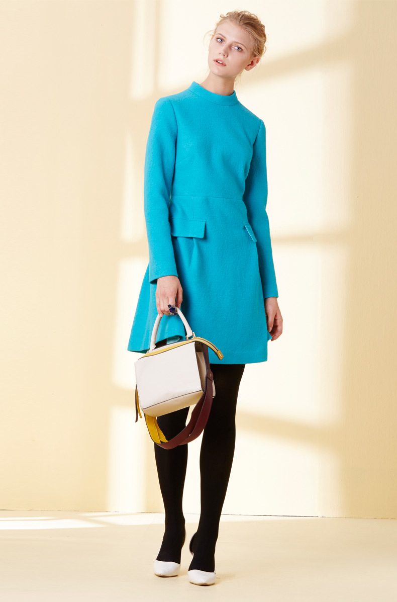 meacheal米茜尔 优雅蓝色复古羊毛连衣裙 专柜正品新款女装 蓝色 s_ 2