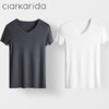 Clarkarida men's short-sleeved T-shirt men's modal seamless V-neck bottoming shirt slim solid color sweatshirt sports white fitness top iron gray + white XL (130-150 pounds)