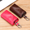 CLCEY Korean style key bag men's genuine leather car key bag waist hanging cowhide multi-functional zipper key bag buckle brown