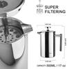 Secura 304 stainless steel French press 500ml insulated coffee pot three-layer filter manual brewing removable and washable silver 17 oz