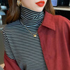 DUODIYASHANG contrasting striped turtleneck bottoming shirt for women 2023 autumn and winter new elastic top double-sided long-sleeved inner sweater for women black and white stripes