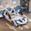 Lukasen children's bed for boys and girls, teenage boy cartoon kid cool running bed, multi-functional car bed with guardrails, single bed + 10CM natural brown mattress + bedside table*2 1.8*2 meters