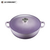 Le Creuset French imported enamel pot, cast iron pot, round pot, deep-burning pot, steaming, stewing, soup pot, micro-pressure pot, iris purple, family of 3-4, deep-burning pot iris purple, 24cm