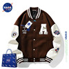 NASALIKE official jacket autumn and winter American towel embroidered baseball uniforms for men and women couples contrasting color stitching pilot men's jacket black XL (recommended 120-130 pounds)