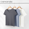 Clarkarida men's short-sleeved T-shirt men's modal seamless V-neck bottoming shirt slim solid color sweatshirt sports white fitness top iron gray + white XL (130-150 pounds)