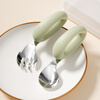 Albo children's spoon baby learns to eat tableware stainless steel fork and spoon set baby silicone short handle training food spoon