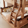 Ziwei all solid wood bunk bed children's bed high and low bed small apartment two-story wooden bed catalpa wood double bed bunk bed ladder type + bookshelf 10*10 bed legs 1350mm*2000mm